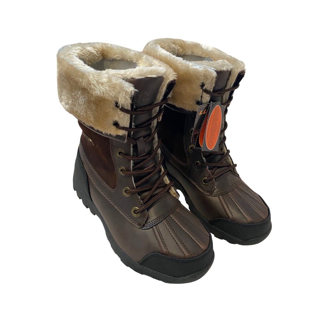 Lugz women's Brown Water Resistant Faux Fur‎ Trim Lace Up Duck Boots Winter Snow
